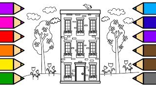 Coloring Apartment Building Coloring Page, Zoomed up coloring with Markers for Kids