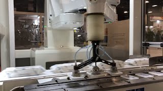 Robotic Plastic Lid Applicator for Wet Wipe Packs (120 packs/min.)
