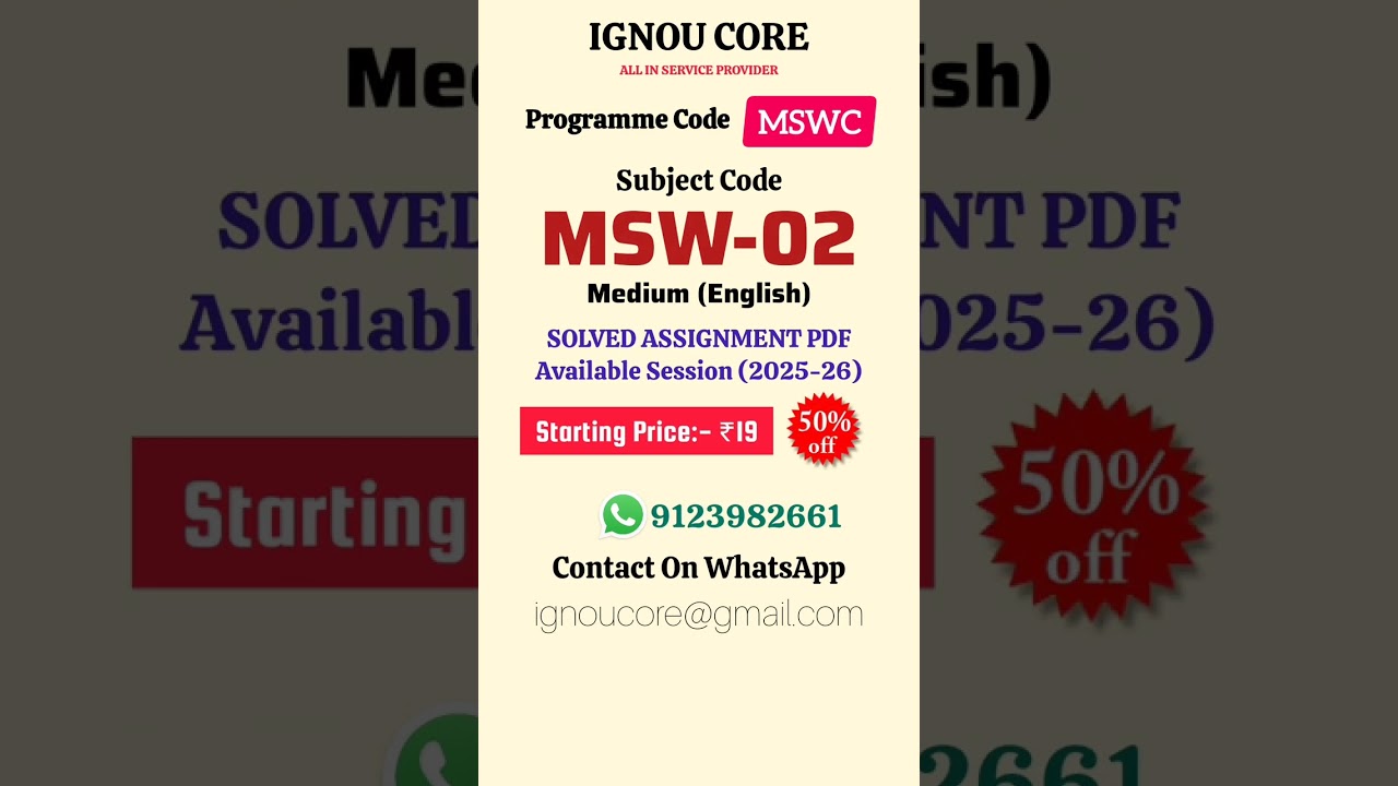 MSW 02 Solved Assignment PDF 2025-26 in English, MSWC program MSW-02 Solved assignments