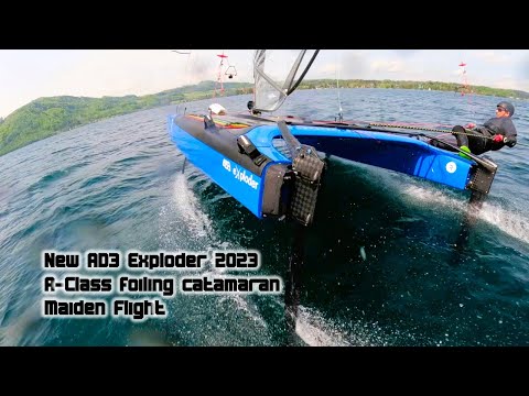 A-Class foiling catamaran - awesome Exploder AD3 / Brewin sail maiden flight