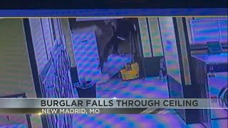 Burglar falls through ceiling