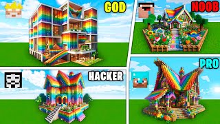 Minecraft RAINBOW SPECTRITE HOUSE BUILD CHALLENGE - NOOB vs PRO vs HACKER vs GOD / Animation