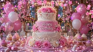 🎂 Happy Birthday Wishes 2026 🌷 Beautiful Pink Birthday Cake, Balloons & Luxury Celebration in 4K