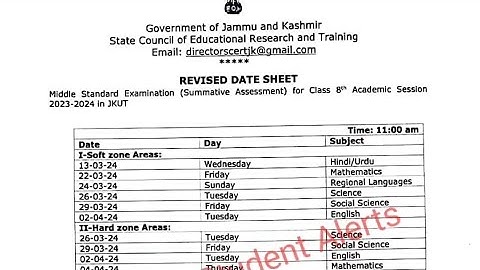 IMPORTANT NOTIFICATION 🔔 : class 8th revised date sheet 2024 #jkbose #softareas #hardareas