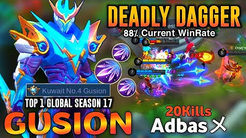 20Kill Gusion Super Deadly Dagger! Fast Hand! [ Top 1 Global Gusion ] Gusion Gameplay by Adbasメ