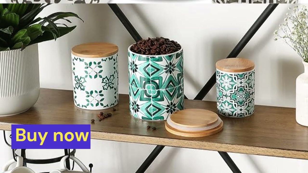 Cute & Aesthetic ceramic jars| Set 3-Piece Ceramic Jars |jar in Chic Design With Lids for Cookies