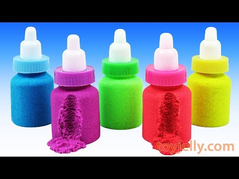 Making Kinetic Sand Baby Milk Bottle DIY Learn Colors Nursery Rhymes Play Doh Pjmasks Surprise Eggs