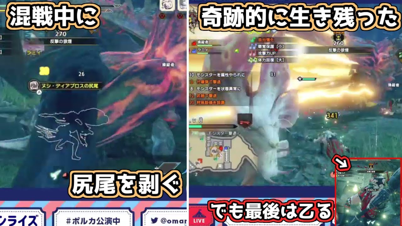 【ホロライブ切り抜き】混戦中に尻尾を剥ぎ取り始めたポルカ【雪花ラミィ/尾丸ポルカ/モンハンライズ】