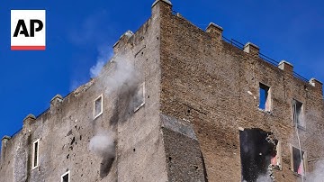 Medieval tower in Rome partially collapses, leaving worker trapped