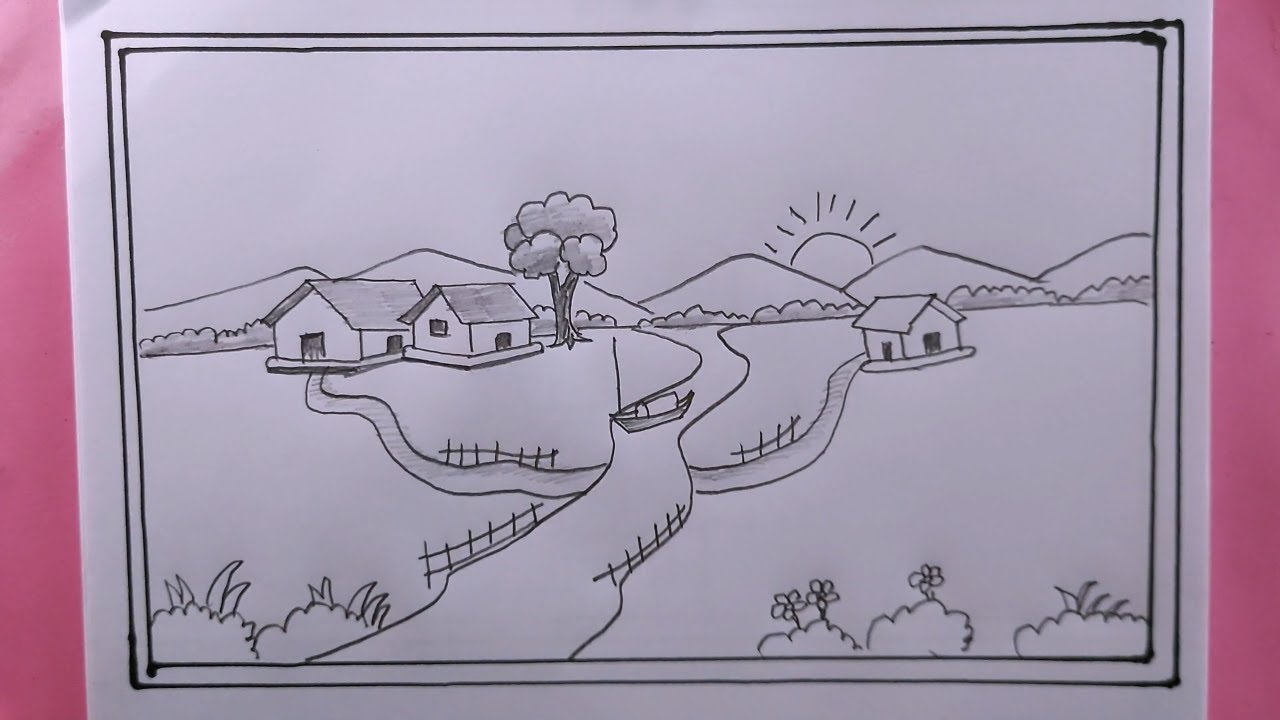 how-to-draw-a-scenery-easy-with-pencil-easy-scenery-drawing-youtube