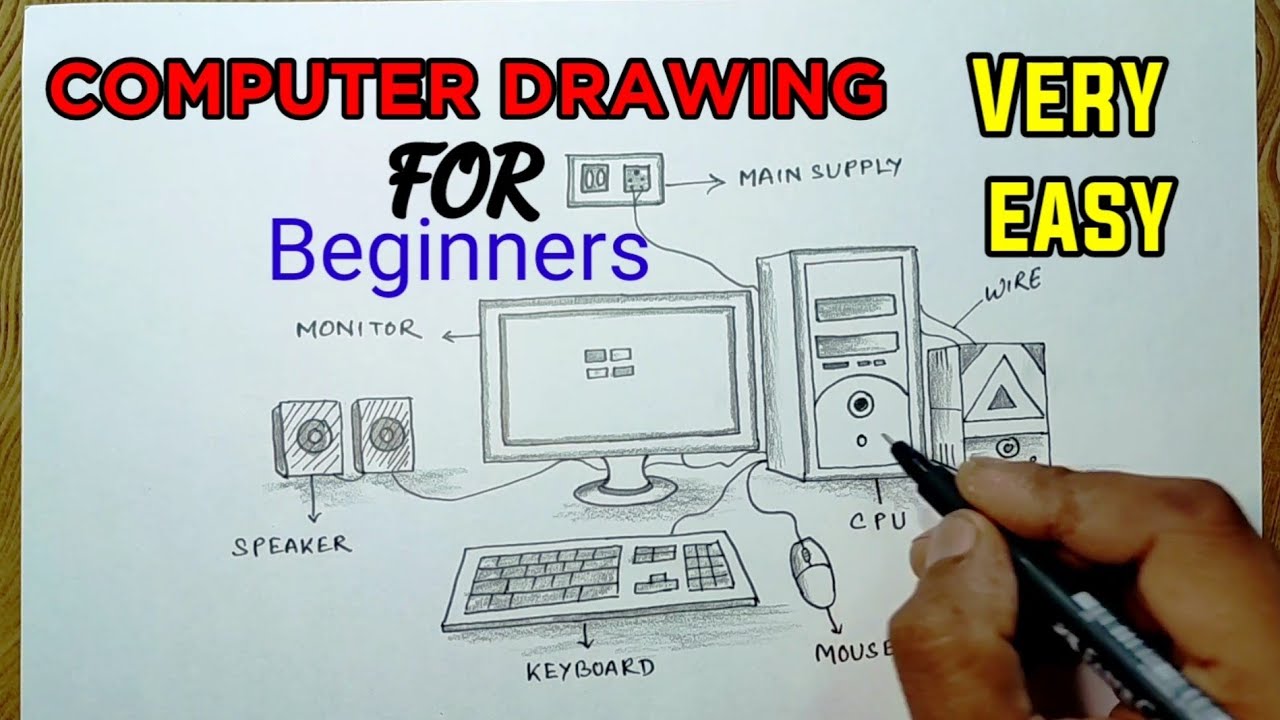 How to draw a desktop computer easy for beginners drawing cute desktop  computer - YouTube