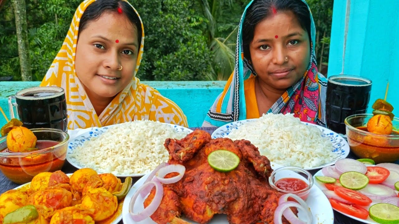 Gota murgi roast, egg masala curry, rice, cold drinks, salad challenging video... With punishment 🥵