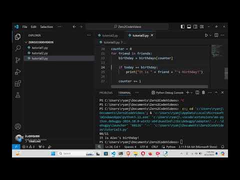 Zero2Code Video 4 :Python If Else Birthday Reminder, Part 17