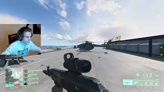 xqc attempting to fly a helicopter in Battlefield 2042