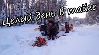 Взял собаку и поехал на Буране в тайгу. Жарю сало и хлеб на костре. Новый мост на таёжной реке.