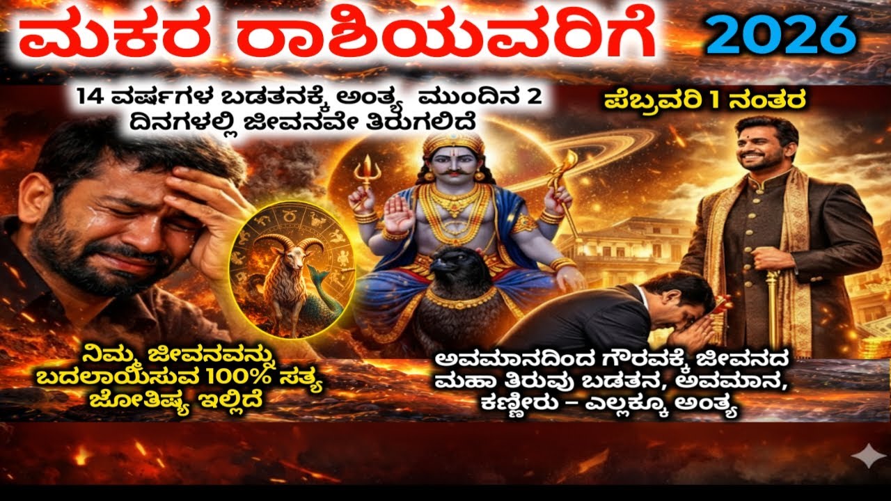ಮಕರ ರಾಶಿಯವರ 14 ವರ್ಷಗಳ ಬಡತನಕ್ಕೆ ಅಂತ್ಯ  ಮುಂದಿನ 2 ದಿನಗಳಲ್ಲಿ ಜೀವನವೇ ತಿರುಗಲಿದೆ | Makara rashi 2026