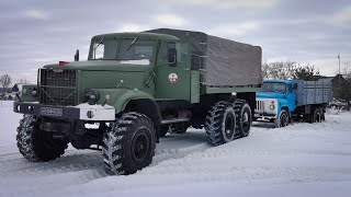 KrAZ-255B zieht GAZ-53 aus dem Schnee