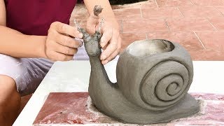 DIY  Creative hands  Design bonsai pots from snails  Beautiful cement craft ideas