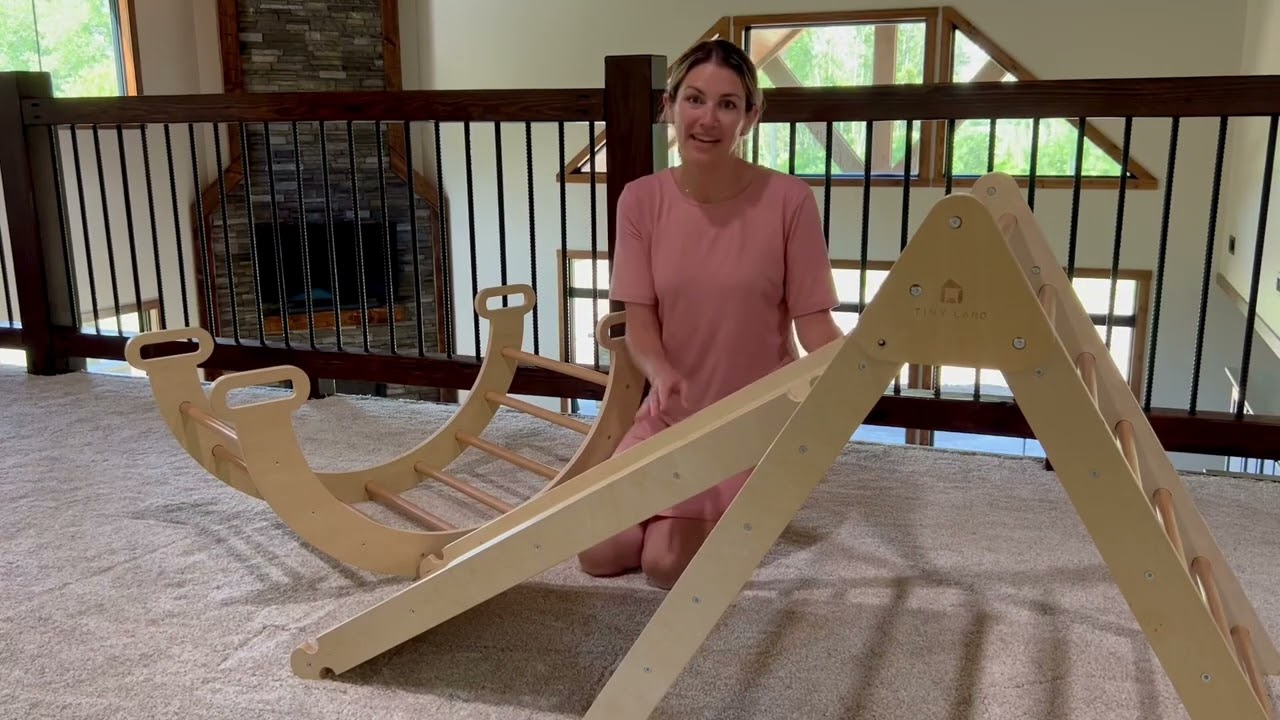 Tiny Land 5 in 1 Pikler Triangle Set, Foldable Climbing Toys for Toddlers Inside, Large Size Toddler