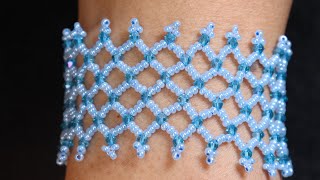 Netting bracelet with seedbeads and crytal . easy to make for beginners/beading tutorial
