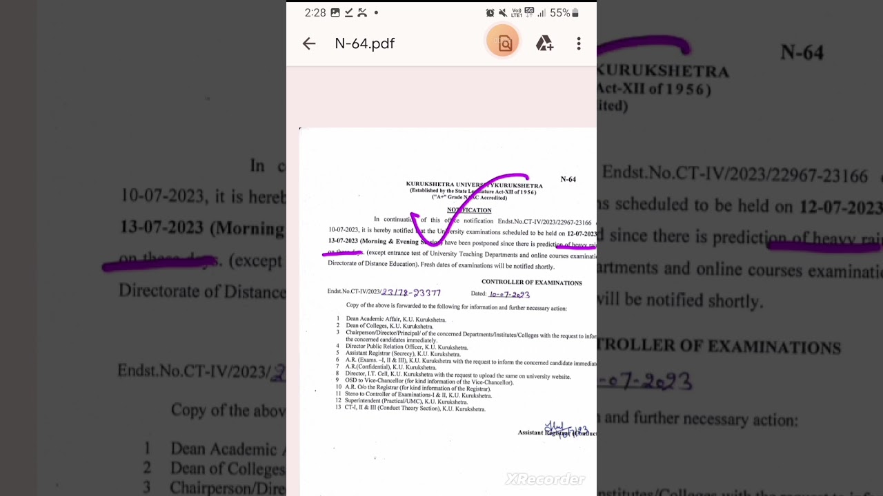 Examination postponed  UG PG kurshetra university July 2023 due to heavy  🌧