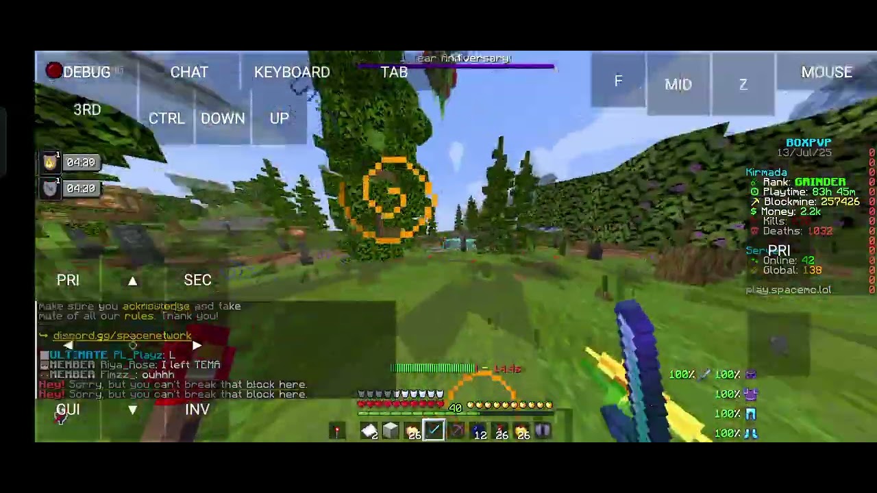 Kill grinding in space mc park 2 || play.spacemc.lol