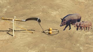 Creative Quick Wild Pig Trap Make From Garden Hook Knife Snare Trap