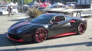 A custom ferrari 488 gtb with forgiato wheels arriving at and leaving
winter drive 2016. (december 4, 2016 / city of industry, ca)