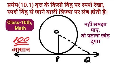 प्रमेय(10.1) वृत के किसी बिंदु पर स्पर्श रेखा, स्पर्श बिंदु से जाने वाली त्रिज्या पर लंब होती है।