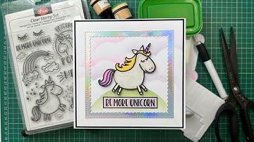 A 3d unicorn card using my homemade clouds stencil #cardmaking #timholtz #craft #cardmakingtutorial