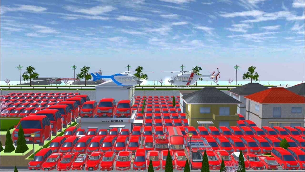 SAKURA ALL RED COLOUR SUPER CAR COLLECTION AT NEAR POLICE STATION 🚁🚔😱🤯✅. SAKURASCHOOLSIMULATOR 😍🤣🚔🚒✅