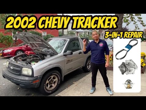 방법 : 2002 Chevrolet Tracker ZR2 (3-in-1)에서 구동 벨트, 워터 펌프 및 서모 스탯 교체