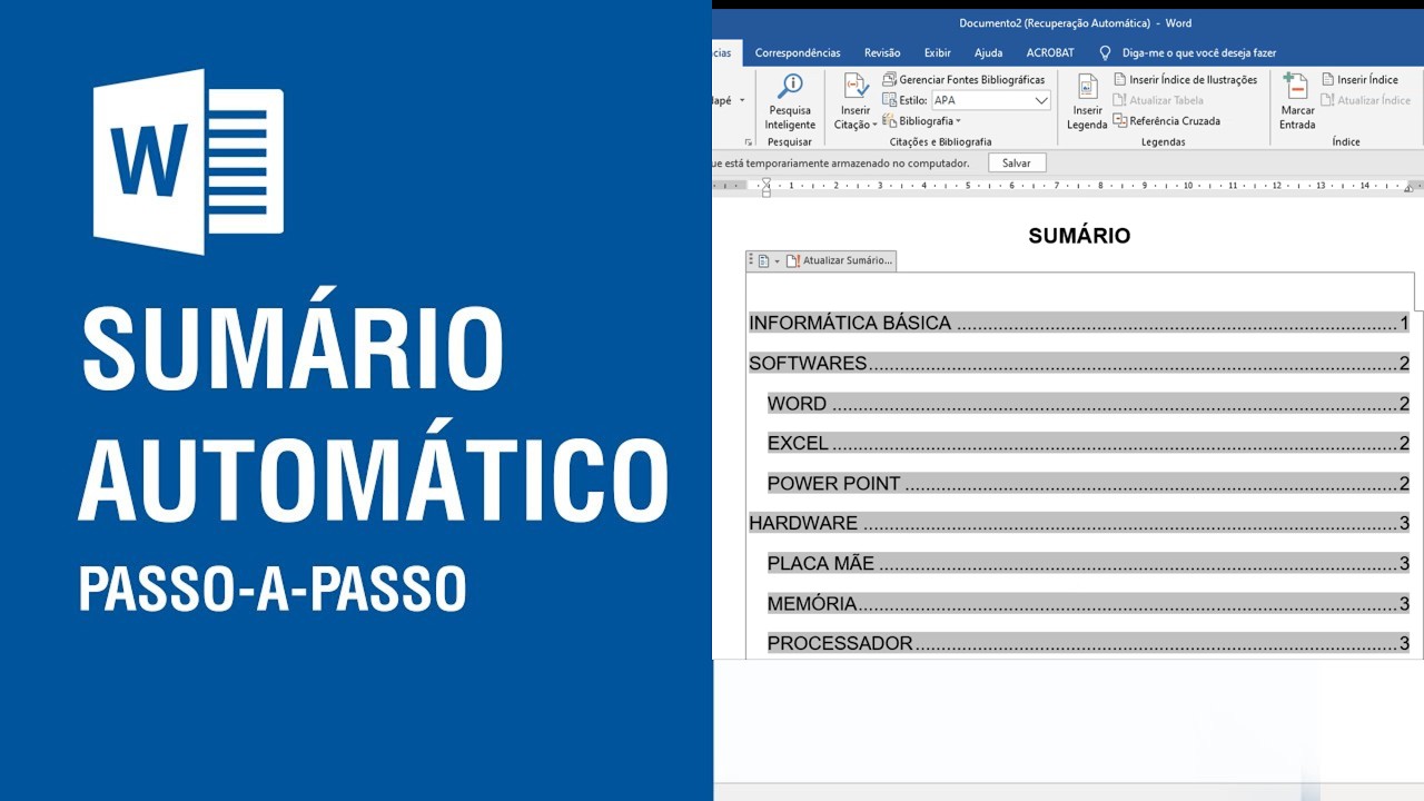 Como Fazer um sumário automático no word - Passo a Passo! 2026 - YouTube