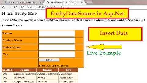 Insert Data Using EntityDataSource Control in Asp.Net | Hindi