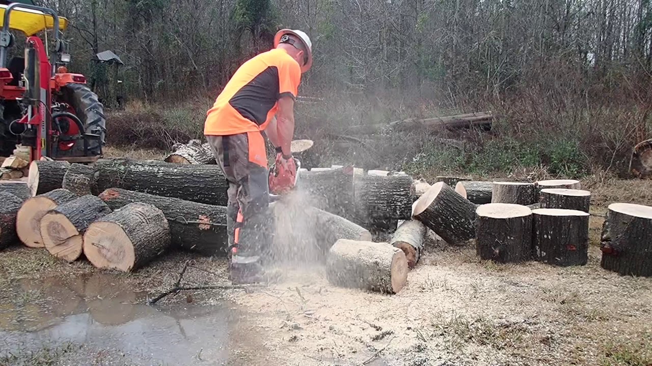 Cutting up oak firewood! - YouTube