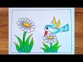 Easy Drawing Tutorials/ How to draw easy flower's for beginners/ Flower's and Bird drawing 