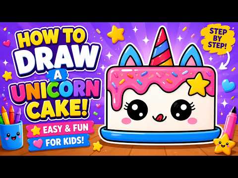 How to Draw a Cute Unicorn Cake Step by Step 🦄🎂 Easy Drawing Tutorial for Kids