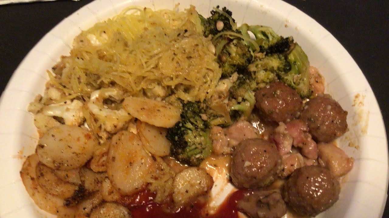 Sheet pan meal on a busy day. Sweet & sour Meatballs, chicken,brocc