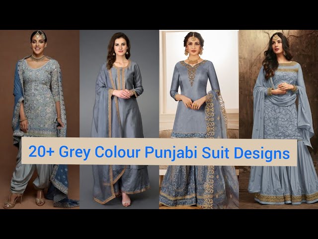 Grey Silk Blend Self Embroidered Suit Set With Sequins at Soch