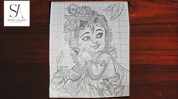 Bal Krishna Drawing, How To Draw Lord Krishna With Grid Method, Step By Step Tutorial