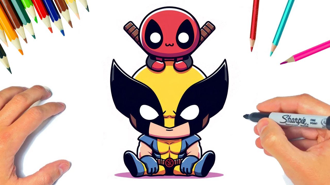 HOW TO color DEADPOOL and WOLVERINE KAWAII | EASY drawing | Step by ...
