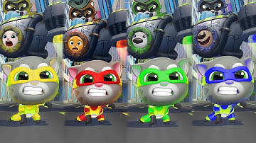 Talking Tom Hero Dash - 4X HERO TOM Colored Outfits - Defeated Raccoons Bosses Android Gameplay
