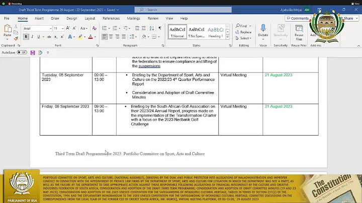 Portfolio Committee on Sport, Arts and Culture, 29 August 2023