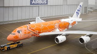 ANA's third A380 rolls out of the Airbus paint shop