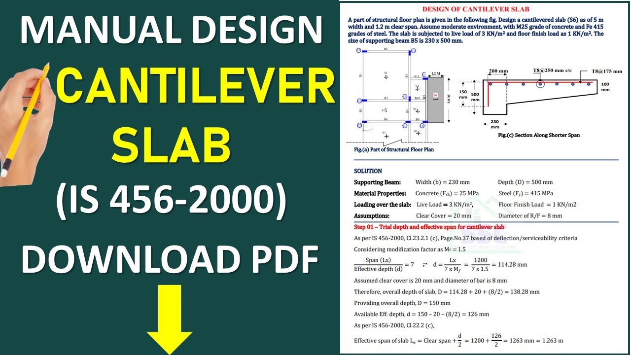 CANTILEVER SLAB DESIGN AS PER IS 456-2000 I MANUAL DESIGN I CIVIL ...