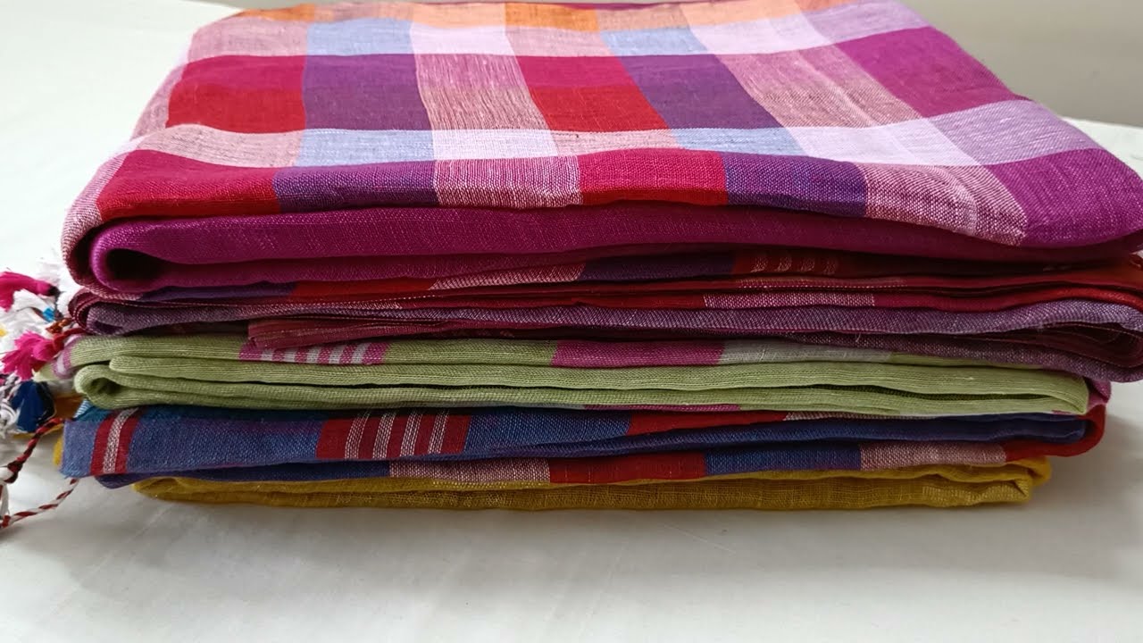 Trendy Linen Sarees | Striped Pure Linen Saree | order 7904402529 