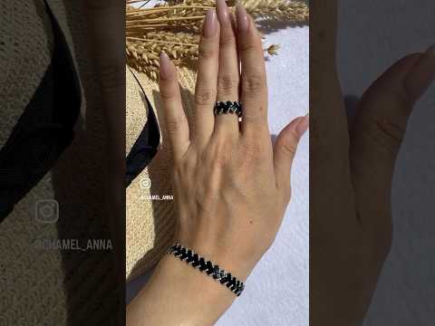 Кольцо и браслет из японского бисера Miyuki Half Tila и Toho 🖤🤍 #стильныйбисер #miyuki #кольцо
