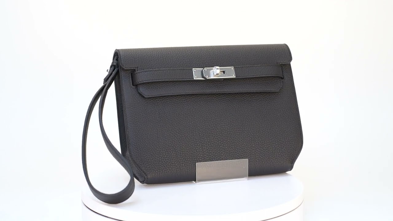 Hermes Kelly Depeches 25 Pouch Vert Amande Epsom Palladium