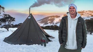 Snow Camping in a Tipi Hot Tent ❄️☃️ (Australia has SNOW?!)