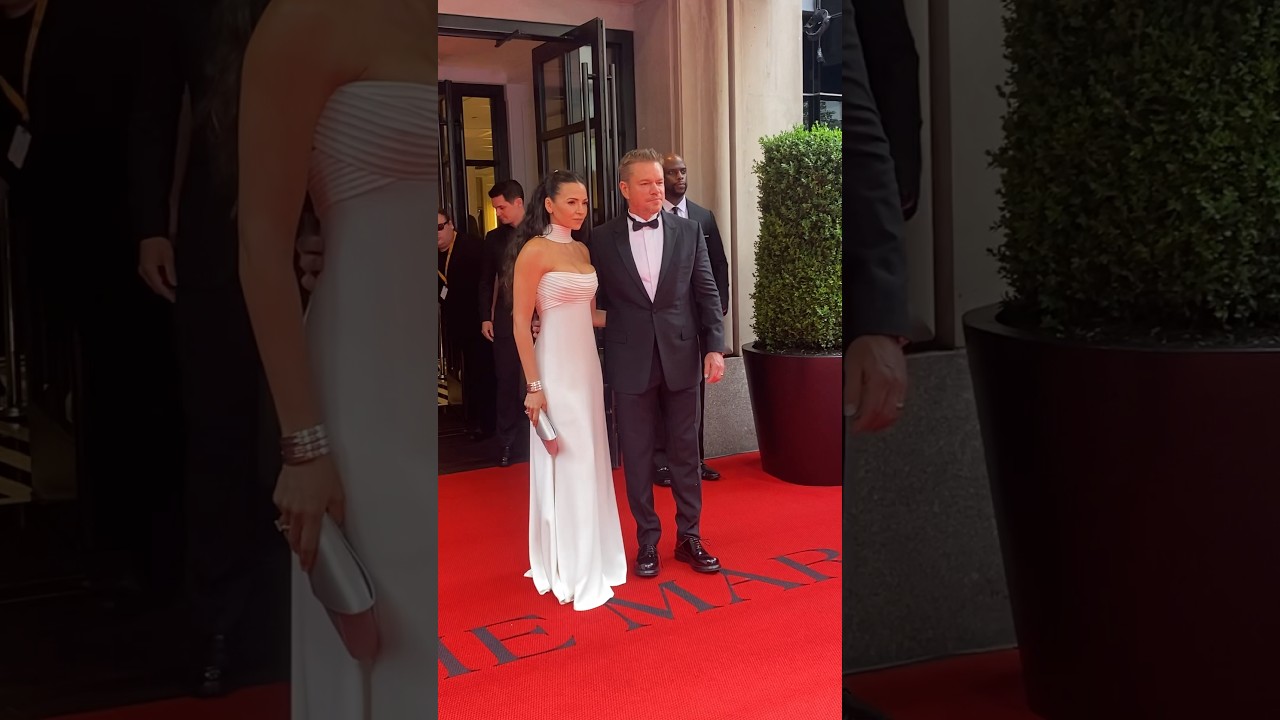 Matt Damon and Luciana Barroso spotted leaving hotel for Met Gala on E! Live.